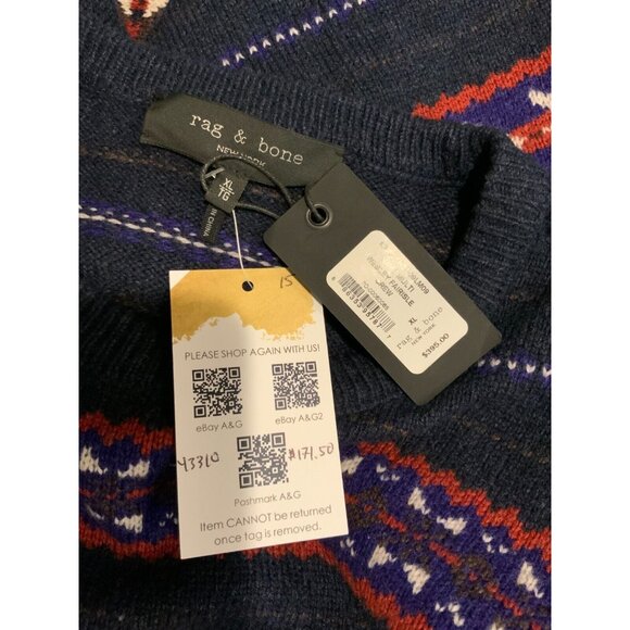 Rag & Bone Blue Men's Wesley Fair Isle Sweater 100% Wool, Size XL NWT! $395 - Picture 7 of 7